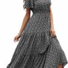 Best Floerns Floerns Women'S Boho Floral Short Sleeve Crew Neck A Line Smocked Maxi Dress