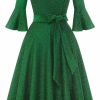 Online HomRain Homrain Women'S Elegant Bell Sleeve Cocktail Party Dresses For Wedding Guest Fit And Flare Modest Church Midi Evening Dress