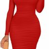 Online BEAGIMEG Beagimeg Women'S Ruched Long Sleeve Elegant Bodycon Basic Casual Midi Dress