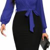 Hot Runwind Runwind Women'S Bodycon Work Pencil Dress Long Sleeve With V-Neckline Design And Belt