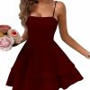 New SEMATOMALA Sematomala Women'S Tie Back Spaghetti Strap Skater Mini Dress Tiered Ruffle Fit And Flared A Line Sexy Cute Short Party Dress