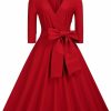 New Miusol Miusol Women'S Deep-V Neck Classical Bow Belt Vintage Casual Swing Dress