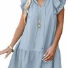 Best Dokotoo Dokotoo Womens 2024 Summer V-Neck Drawstring Ruffle Cap Short Sleeve Side Pockets Mini Dress Sundress