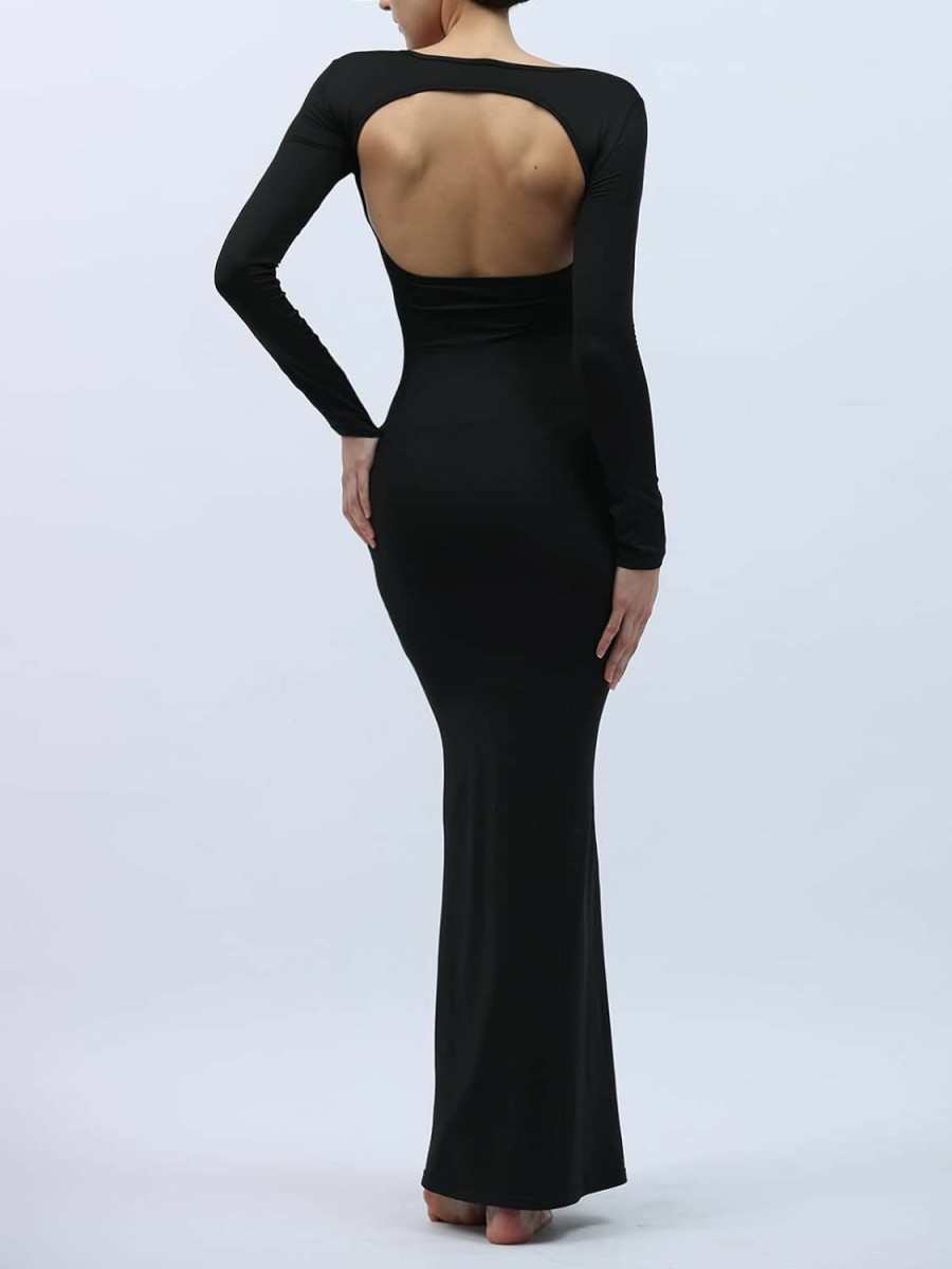 New AnotherChill Anotherchill Women'S Cut-Out Dress Bodycon Backless Long Sleeve Cocktail Sexy Maxi Dresses For Women Summer Club Party Dress