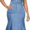 New SeNight Senight Women'S Denim Skirts Casual High Waisted Washed Frayed Pockets Bodycon Denim Jean Short Skirt