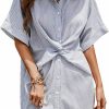 Hot CUPSHE Cupshe Shirt Dress For Women Button Down Stripe Short Sleeves Short Underneath Casual