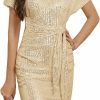 Hot GRACE KARIN Grace Karin 2024 Women'S V Neck Ruched Sequin Dress Short Sleeve Tie Midi Cocktail Party Bodycon Dresses