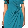 Hot oten Oten Womens Deep V Neck Ruffle Sleeve Sheath Casual Cocktail Party Work Faux Wrap Dress