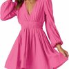 Online FAIABLE Mini Dress Deep V Sexy Dress Long Sleeve Dress For Women A-Line High Waisted Casual Flowy Dress