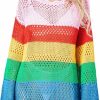 New Fabumily Fabumily Women Crochet Knit Mini Dress Long Sleeve Colorful Mesh Cover Ups Casual Sweater Dress Summer Beach Wear