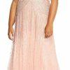 Best Adrianna Papell Adrianna Papell Women'S Plus Size Floor Length Beaded Cap Sleeve V-Neck Dress