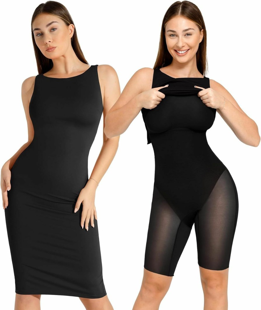 Online Popilush Popilush Ruched Shapewear Dress For Women - Midi Work Dresses For Women Elegant Sleeveless Boat Neck Knee Length Pencil Dress