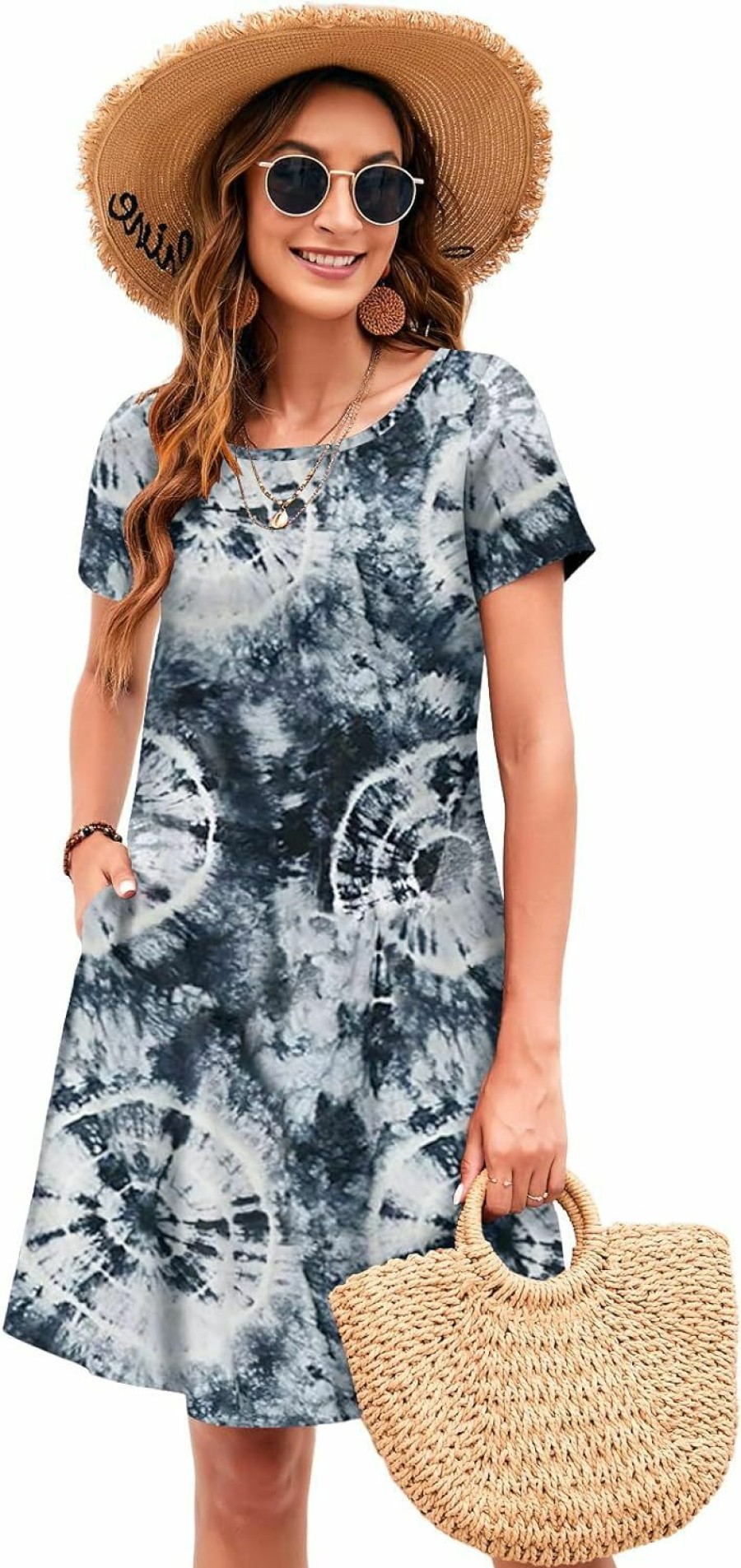 Hot Sherosa Sherosa Summer Dresses For Women 2024 Beach Floral Sundress Short Sleeve Pockets Casual Tshirt Dress