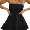 Hot Tsher Tube Top Dress For Women Summer Solid Strapless Mini Dresses, Off The Shoudle Ruffle Beach Dress