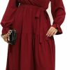 Best KOJOOIN Kojooin Women Plus Size V Neck Wrap Maxi Dress High Waist Long Sleeves Ruffle Hem Casual Dress With Belt