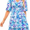 New WICIWI Wiciwi Women'S Summer Dresses 2024 Casual Puff Sleeve V Neck Floral Print Boho Ruffle Layered A-Line Mini Party Dress