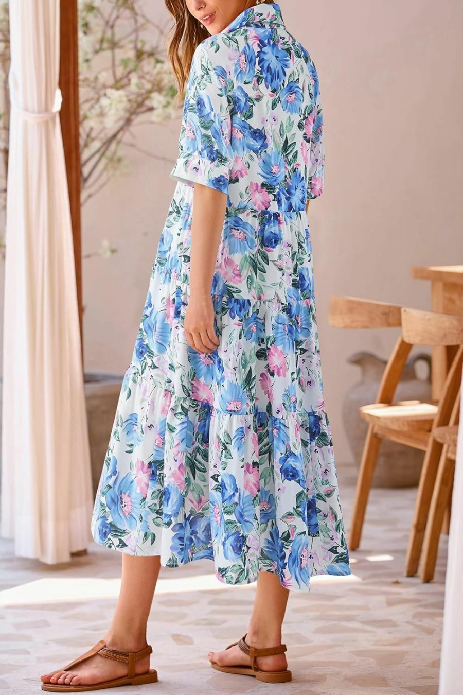 Online PRETTYGARDEN Prettygarden Summer Dress For Women Short Sleeve Button Up Ruffle A Line Flowy Maxi Dresses