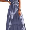 Clearance PRETTYGARDEN Prettygarden Womens Summer Boho Maxi Dress Short Sleeve V Neck Ruffle Trim High Waisted Tiered Party Flowy Long Dresses 2023