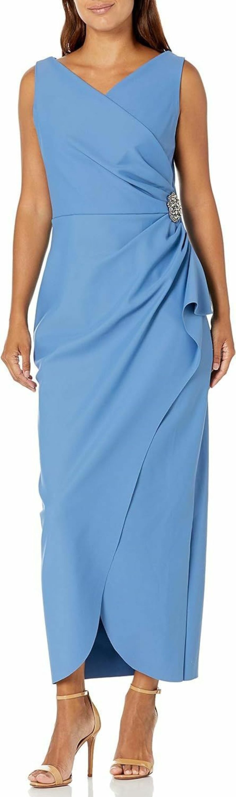 Best Alex Evenings Alex Evenings Women'S Slimming Long Side Ruched Dress With Cascade Ruffle Skirt