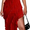 Wholesale YMDUCH Ymduch Women'S Sexy Strapless Irregular Ruffle Hem Tassel High Split Party Long Dress