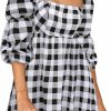 Best EXLURA Exlura Womens Square Neck Dress Long Puff Sleeve A-Line Casual Short Mini Dress