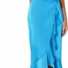 Online KIRUNDO Kirundo Womens 2024 Summer Satin Mock Neck Party Cocktail Midi Dress Sleeveless Wrap Ruffle Mermaid Hem Formal Dresses