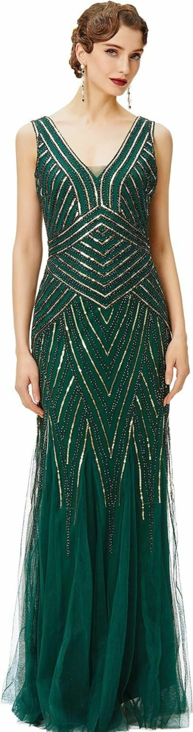 New BABEYOND Babeyond Women'S Flapper Dress 1920S V-Neck Evening Gown Sequin Beaded Maxi Dress For Wedding