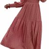 Clearance PRETTYGARDEN Prettygarden Women 2024 Puff Long Sleeve Crewneck Smocked Maxi Dress Solid Empire Waist Tiered A-Line Swing Flowy Long Dress