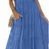 Online HAEOF Haeof Womens 2024 Summer Sleeveless Halter Maxi Dress Pleated Tiered Swing Beach Long Dresses Sundress