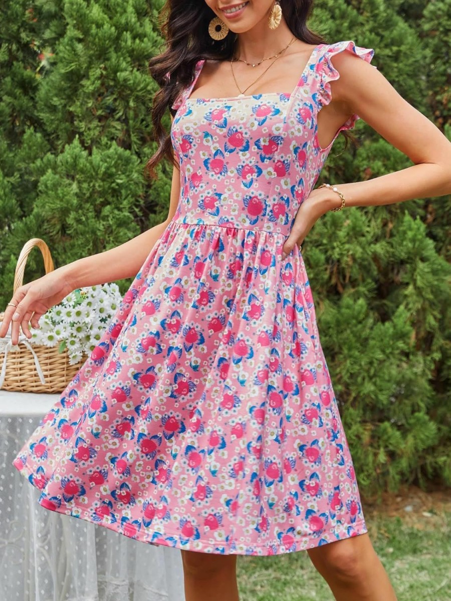 Best Loemes Loemes Summer Cute Floral Flowy Knee Length Sundressses Beach Dress For Women 2024