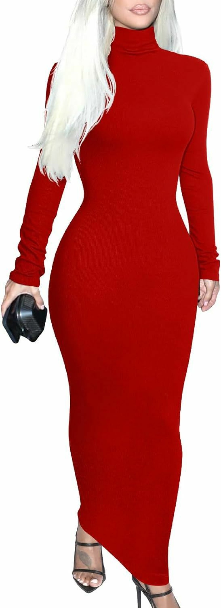 Best Memoriesea Memoriesea Women'S Fall Turtleneck Long Sleeve Ribbed Slim Bodycon Maxi Dress