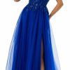 New VIPGIRL Women'S Formal Off Shoulder Tulle Lace-Up Maxi Prom Dress, Sequin A-Line Split Thigh Evening Gown