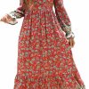 Clearance PRETTYGARDEN Prettygarden Long Sleeve Maxi Dress For Women V Neck Casual Button Down Boho Long Floral Dresses