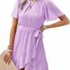 Best Dokotoo Dokotoo Womens Summer Dresses 2024 Crewneck Short Sleeve Waist Tie Ruffle Casual Chiffon A-Line Swing Mini Dress