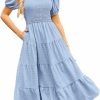 Best PRETTYGARDEN Prettygarden Women'S Spring Dresses 2024 Puff Sleeve V Neck Swiss Dot High Waist Chiffon Dress Tiered Smocked Maxi Dresses