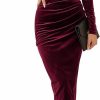 Clearance DIRASS Dirass Women'S Elegant Velvet Long Sleeve Wrap V Neck Ruched Bodycon Cocktail Party Maxi Dress