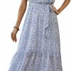 New Bequemer Laden Bequemer Laden Women'S Summer Floral Dress Wrap V Neck Short Sleeve Belted Ruffle Beach A-Line Bohemian Maxi Dresses