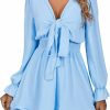 Wholesale LYANER Lyaner Women'S Tie Front Plunge V Neck Ruffle Layer Long Sleeve Sexy Mini Dress