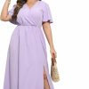 Best KOJOOIN Kojooin Women Plus Size Wrap Maxi Dress Short Flutter Sleeves Empire Waist Split A Line Boho Casual Dress