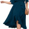 Hot SCOMCHIC Women Plus Size Maxi Dress Short Sleeve Wrap V Neck High Low Split Ruffle Long Dress