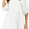 Best Dokotoo Dokotoo Women'S Summer Dress V Neck 3/4 Puff Sleeve Button Down Cotton Shirts Dresses