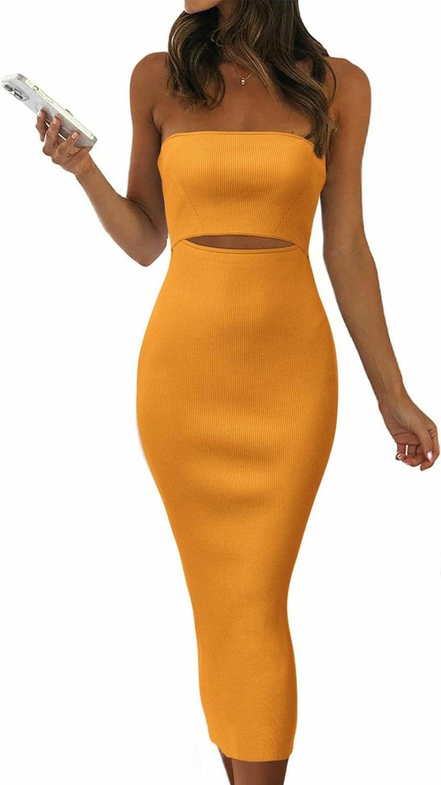 Wholesale PRETTYGARDEN Prettygarden Women'S Summer Midi Bodycon Dress Strapless Cut Out Knit Tube Long Fitted Dresses