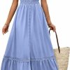 Wholesale dowerme Dowerme Women Summer Dresses 2024 Petal Sleeve V Neck Hallow Out Button Down Smocked A-Line Lace Flowy Slit Maxi Dress