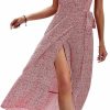 Online PRETTYGARDEN Prettygarden Women Boho Summer Side Split Deep V Neck Short Sleeves Maxi Dress With Belt