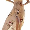 Wholesale SVALIY Women Floral Off The Shoulder Split Chiffon Maxi Beach Dresses Wedding Party