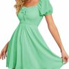 Online Byinns Byinns Women'S Sweetheart Neckline Dress Smocked Sundress Puff Short Sleeve Drawstring Dresses