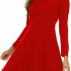 New Jusfitsu Jusfitsu Womens Long Sleeve Dress Casual Simple Dresses A-Line Knee Length Skirt Slim Fit Skater Dress