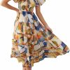 Clearance Sissyaki Sissyaki Women'S Summer Boho Floral Print Midi Dress Square Neck Tiered Flowy Beach Long Dress