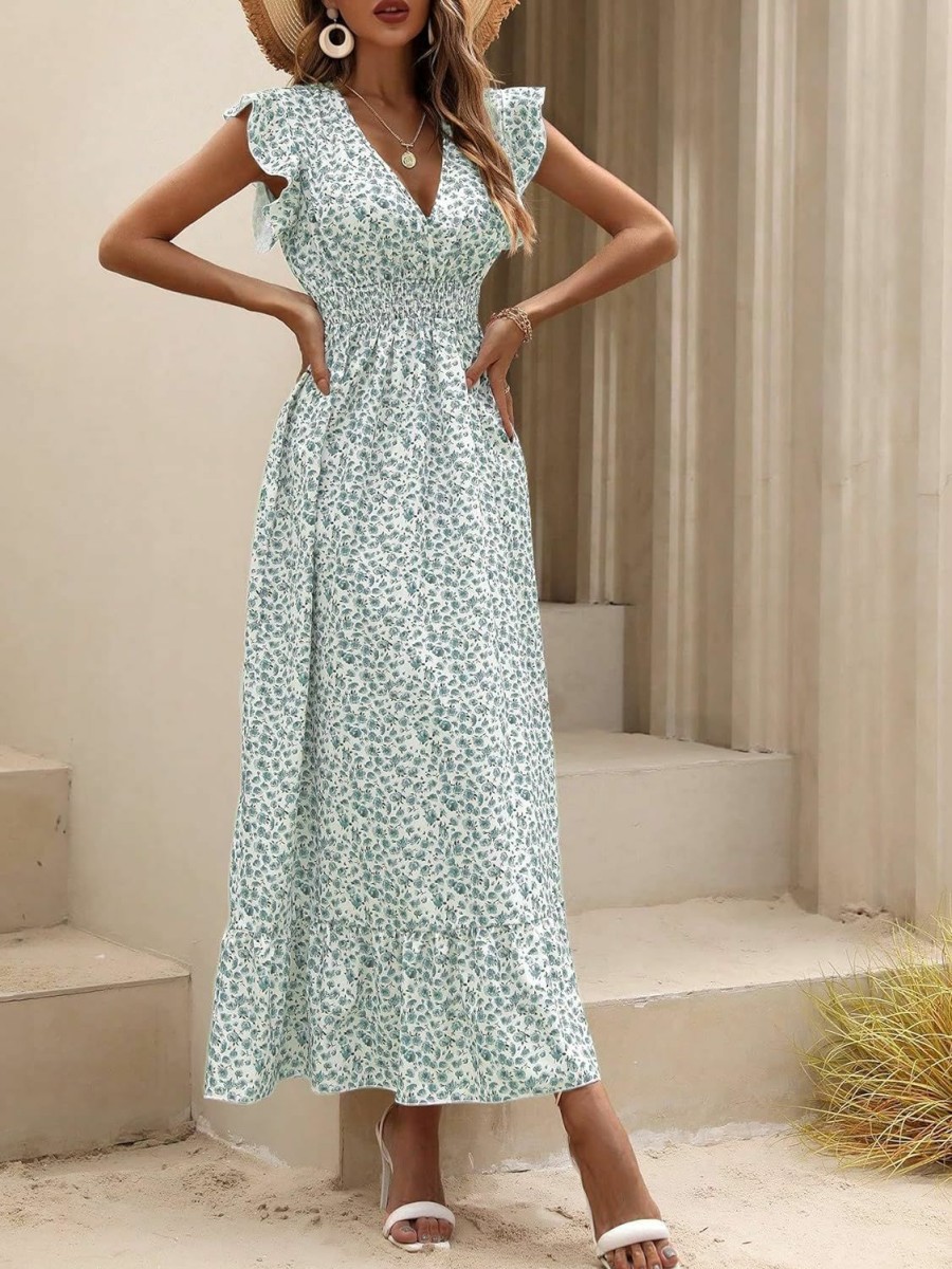 New Milumia Milumia Summer Flowy Bohemian Dresses For Women 2023 Boho Floral V Neck Ruffle Hem Maxi Dress