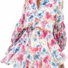 Online Clarisbelle Clarisbelle Women'S Long Sleeves Button Up Tie Waist Floral Chiffon Dress